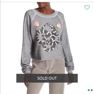 Wildfox Gray Sweater with Snake and Pink Rose Design